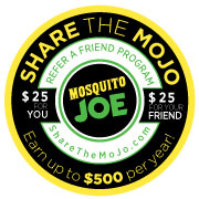 Black and yellow Share the MoJo logo that promotes Refer a friend and you both receive $25!